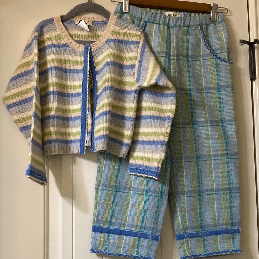 Essegi Girls Matching Set in Blue and Cream Stripes